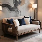 新中式 高端小户型布艺沙发 北美黑胡桃木轻奢实木沙发客厅2025新款