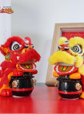 国潮醒狮狮子舞狮汽车家居办公收银台小摆件装饰保平安招财摆件
