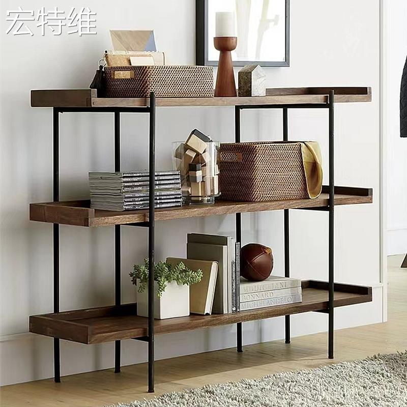 宏特维简约现代铁艺实木书架落地搁板置物架餐边柜家用陈摆件饰品