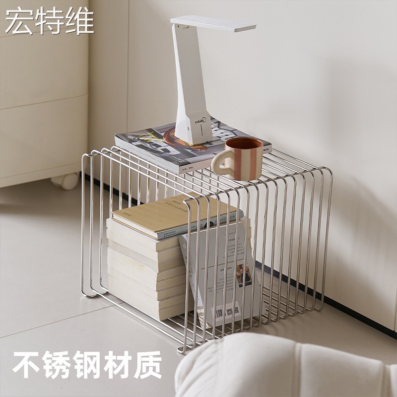 丹麦轻奢简约不锈钢线条边几创意组合家用书报架中古Panton Wire