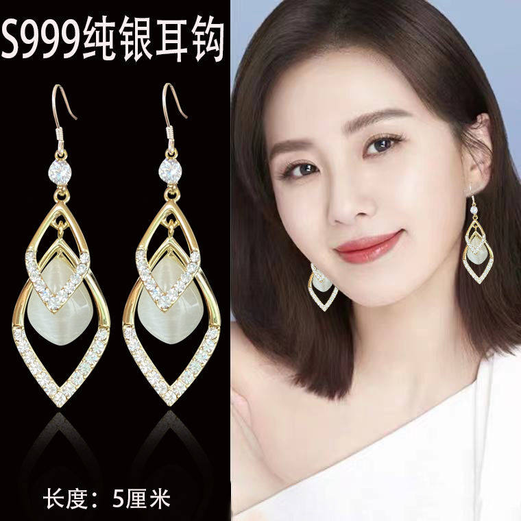 999纯银耳环2026新款气质耳坠轻奢高级感方圆脸显瘦耳饰秋冬女
