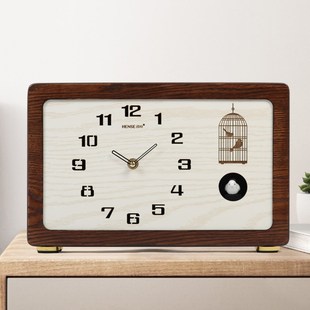 客厅座钟布谷鸟报时钟表创意小鸟鸣叫桌台童趣坐表家用实木台钟