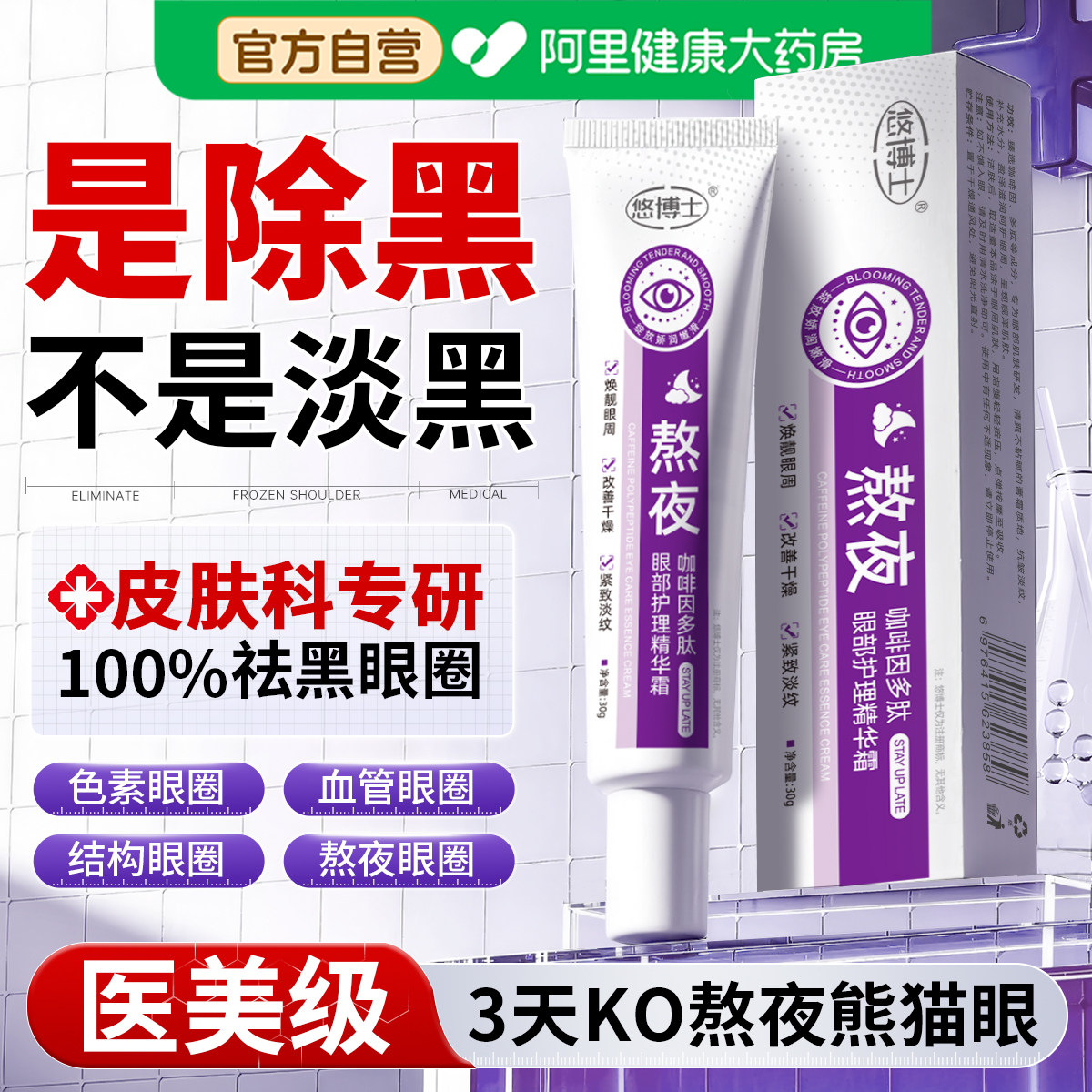 咖啡因眼霜去眼袋淡化黑眼圈消除熬夜神器细纹提拉紧致抗皱抗衰老
