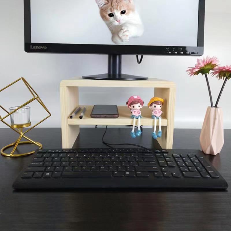 实木护颈电脑显示器增高架底坐支架加高桌面键盘收纳架置物架定制