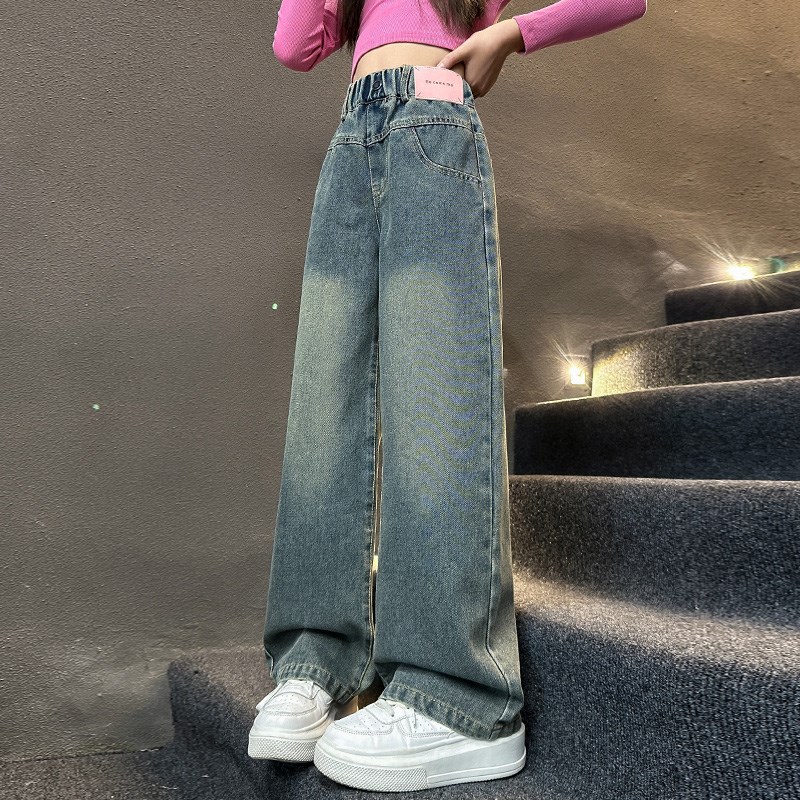 女童裤子春秋款2024新款秋装女孩时尚洋气窄版直筒裤儿童牛仔裤秋