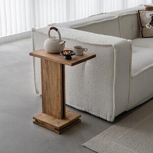 润家家居实木沙发边几侘寂风老松木覆古家用客厅小桌子床头边桌