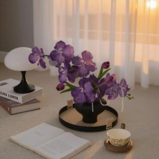 谷风·北欧装饰花摆设紫罗兰假花蝴蝶兰仿真花束客厅桌面装饰摆件
