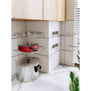 厨房锅架二层锅具收纳架墙上免打孔家用304不锈钢放锅架子置物架