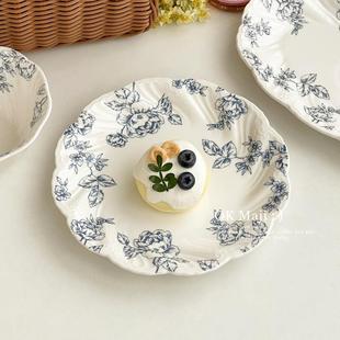 甜品盘陶瓷平盘浅盘家用精致下午茶餐具点心早餐盘子 复古盘子法式