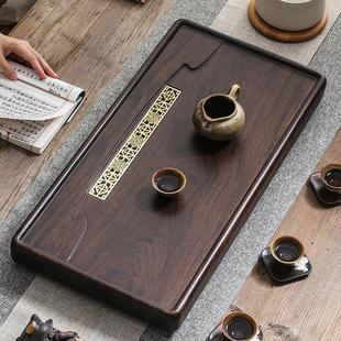 功夫茶具托盘轻奢现代套装 实木茶盘整块黑檀新中式 家用茶海小茶台