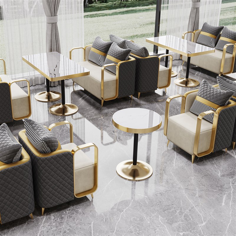 咖啡厅沙发西餐厅清吧酒吧卡座双人轻奢休闲接待洽谈商用桌椅组合