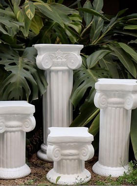白色罗马柱摆件装饰石膏展示台底座花盆法式欧式花架桌腿婚庆橱窗