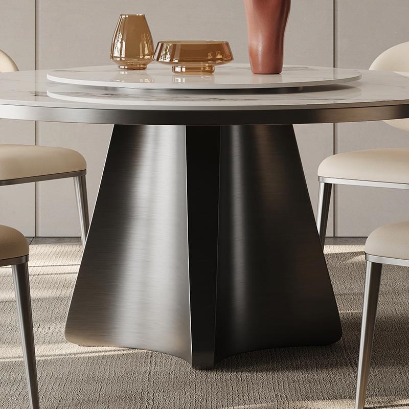 轻奢现代高级感岩板餐桌家用小户型简约不锈钢高端意式极简圆形桌