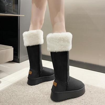 长筒雪地靴女皮毛一体2025冬季新款加厚绒棉鞋毛毛靴中高筒骑士靴