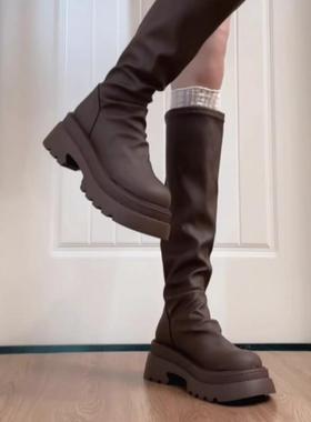 2025秋季新款高筒骑士靴小个子黑色增高不过膝瘦瘦长靴长筒靴女