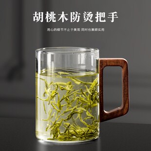冰山玻璃水杯套装 轻奢中式 家用待客大容量绿茶杯耐高温带把手茶杯