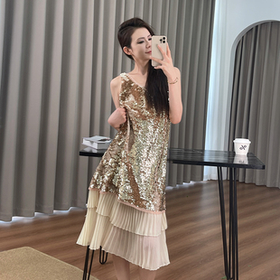 人鱼姬氛围感重工亮片连衣裙女高级感时尚百搭显瘦一衣两穿式裙子