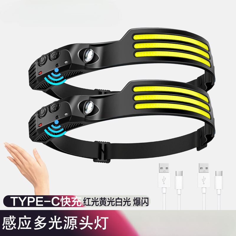 挥手感应COB头灯户外骑行灯USB充电夜跑步灯强光灯硅胶2025