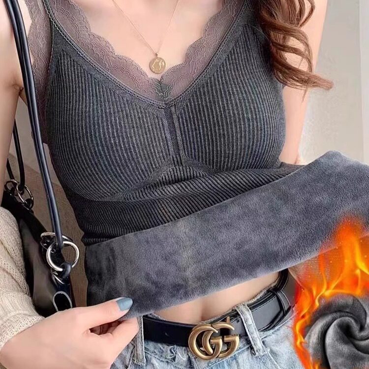保暖加厚加绒背心女秋冬带胸垫蕾丝V领内搭吊带打底衫女上衣性感,女士内衣/男士内衣/家居服,保暖背心,淘宝优惠券,粉丝福利购,淘宝优惠卷