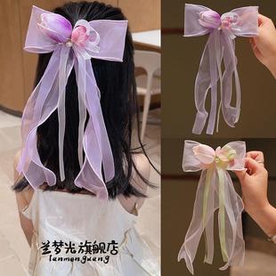 古风郁金香蝴蝶结长飘带儿童汉服头饰女童超仙后脑勺夹子宝宝发饰