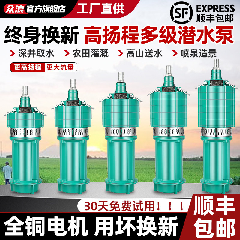 高扬程大流量全铜电机潜水泵
