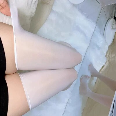 8D油亮油光丝袜网红复古半截过膝「绯」白丝情调长筒袜白色大腿袜