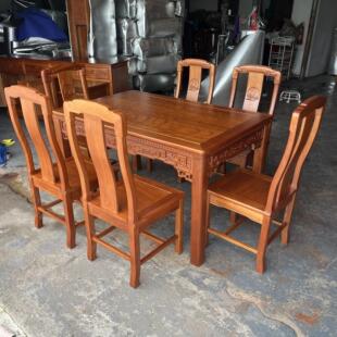 金花梨木长方形餐桌椅组合新中式全实木饭台原木简约饭厅家用方桌