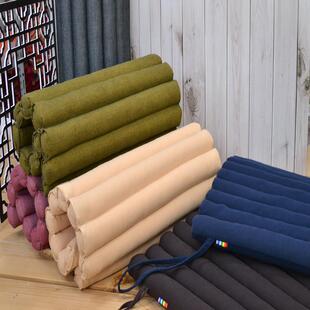 方形加粗厚竹排坐垫全棉竖条纹办公室椅子垫透气久坐不累有绑带纯