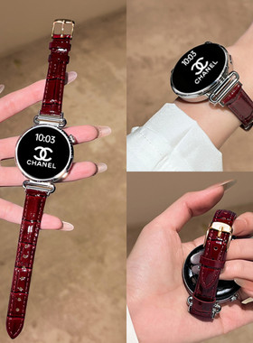 适用华为gt5表带新款gt6手表表带女款红色真皮竹节纹gt5pro秋冬皮质表链gt4智能腕带watch5高级感新年红复古