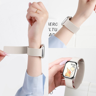 适用苹果手表表带iwatchs11设计感腕带seires10硅胶荔枝皮纹s9新款磁吸applewatchSE3高级撞色运动男女生秋冬