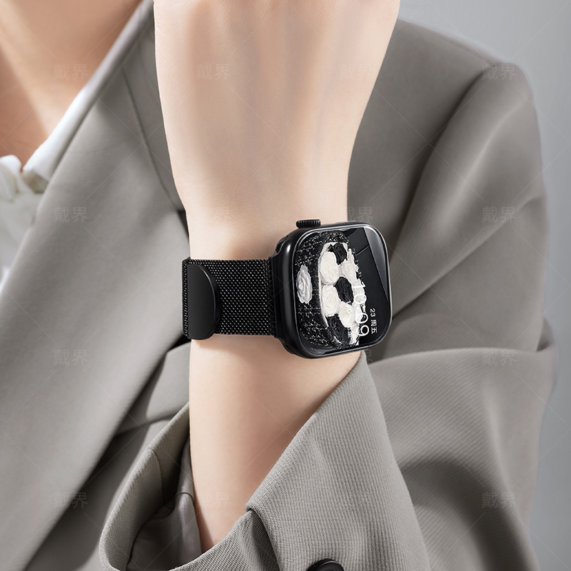 张婧仪同款适用iwatch10表带S9苹果手表S8米兰尼斯Applewatch9金属SE智能8男款S6腕带5磁吸4ultra2女高级感