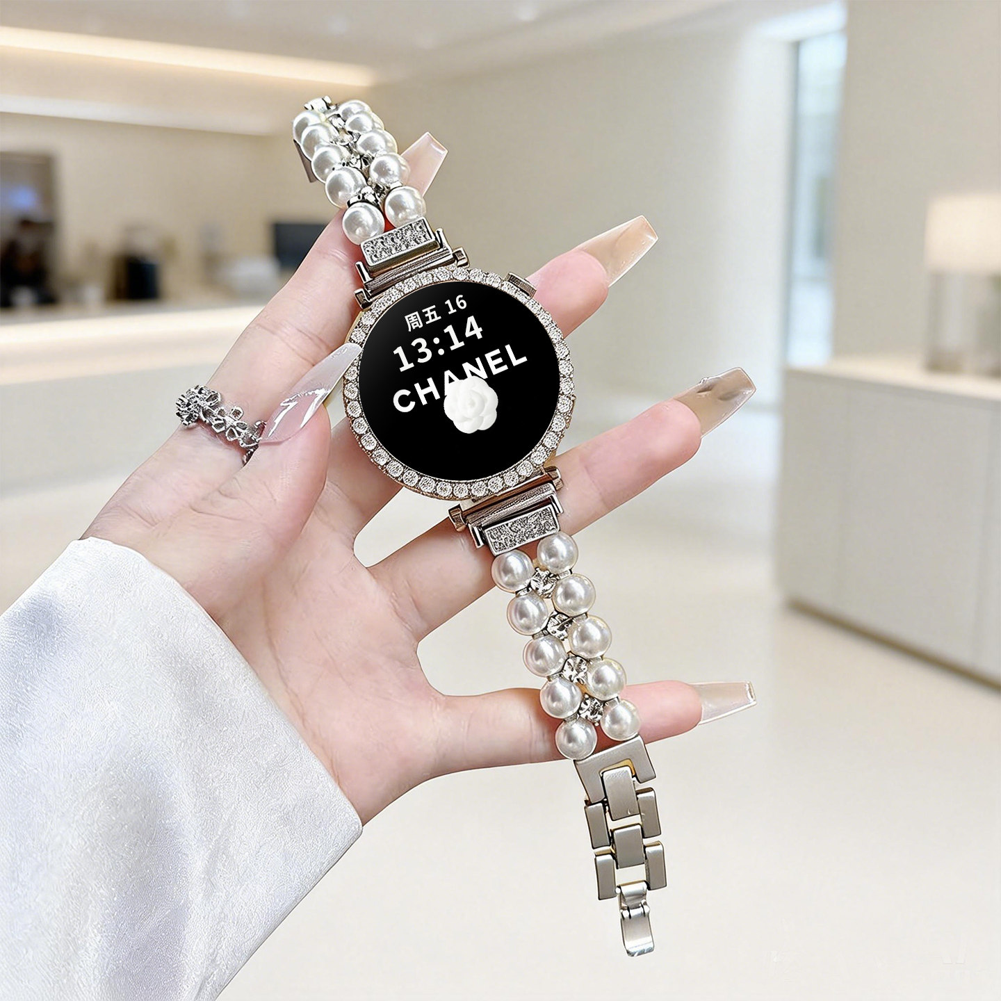 孙颖莎同款适用oppo watch x2mini表带韩系女小香风珍珠新款带钻双排珍珠金属OPPO手表链轻奢高级感冬季腕带,智能设备,智能手表手环表带/腕带,淘宝优惠券,粉丝福利购,淘宝优惠卷