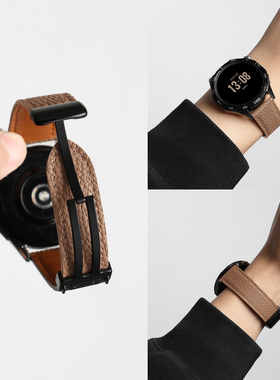 适用小米watchS4表带s3手表荔枝纹磁吸真皮s1pro手腕带S2智能color2运动替换带冬天22m男生通用sport透气配件