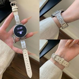 高级轻奢秋冬腕带 适用华为GT6手表表带watchgt5金属珐琅星心鎏金拼皮表带gt5pro智能表链gt4女款 珐琅星心