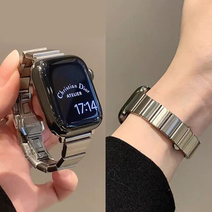 适用苹果手表表带s10高级感s11小蛮腰series9金属蝴蝶扣新款applewatchSE不锈钢高级感秋款ultra小众创意女款