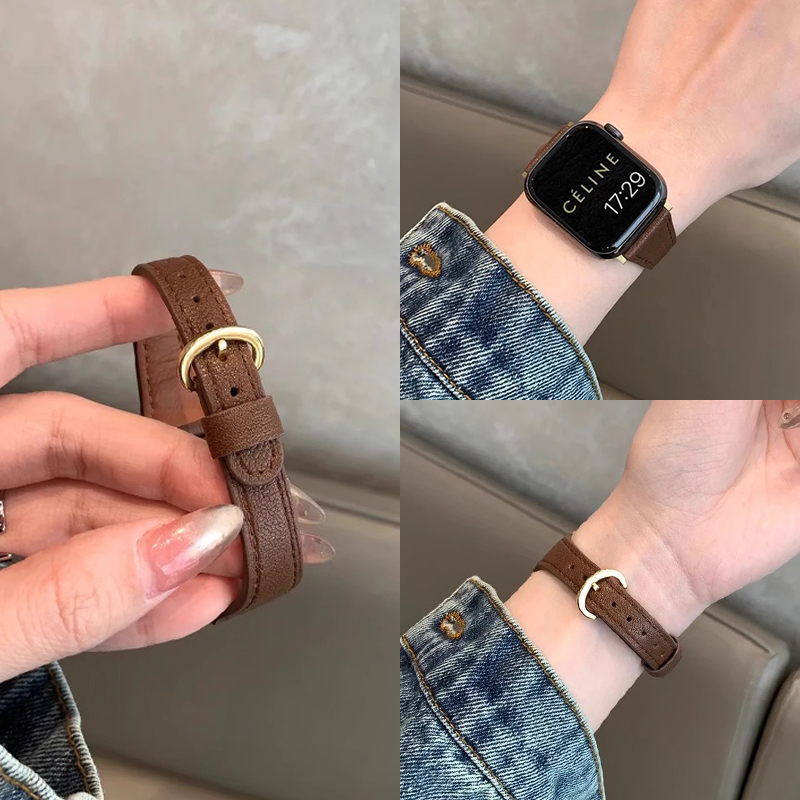适用苹果手表S11表带皮质秋冬女