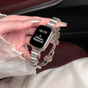超好看不规则手链适用苹果S11手表表带夏天新品iwatch10/9鎏金滴胶s8表链SE3金属蝴蝶扣小蛮腰小众女生Ultra3