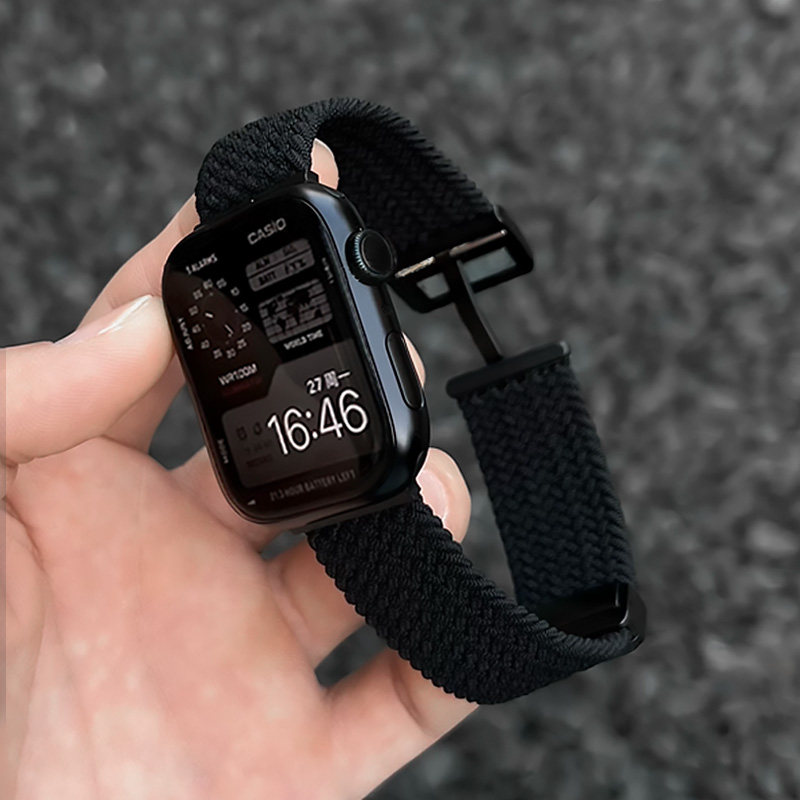 适用苹果手表S11尼龙编织磁吸applewatch手表带黑武士iwatchs10男女款运动腕带s9百搭弹力透气s8/7红色表带se