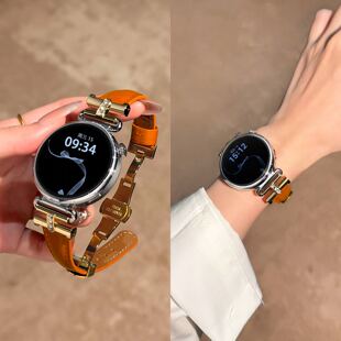 【爱马仕橙】适用华为gt6手表表带watchgt5爱马仕同款真皮拼镶钻5pro女款高级感表链gt4智能小众轻奢皮质腕带