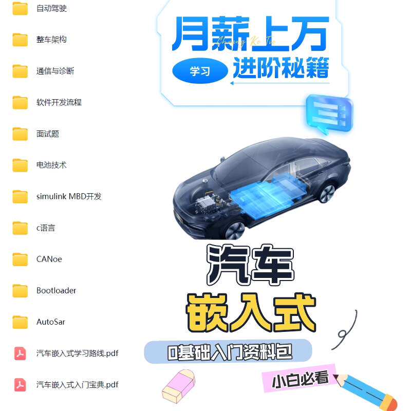 汽车入门汽车嵌入式开发学习必备资料合集包含 autosar、can通讯