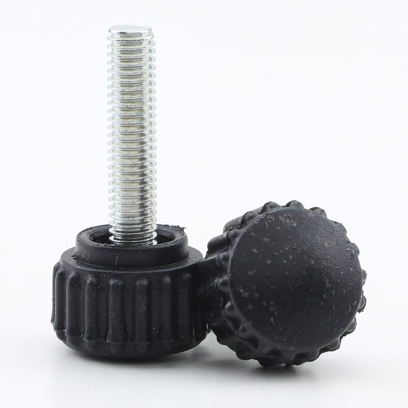 碳钢镀锌圆头手拧螺丝圆型滚花直纹手柄螺钉胶头塑料把手M3M4M6M8