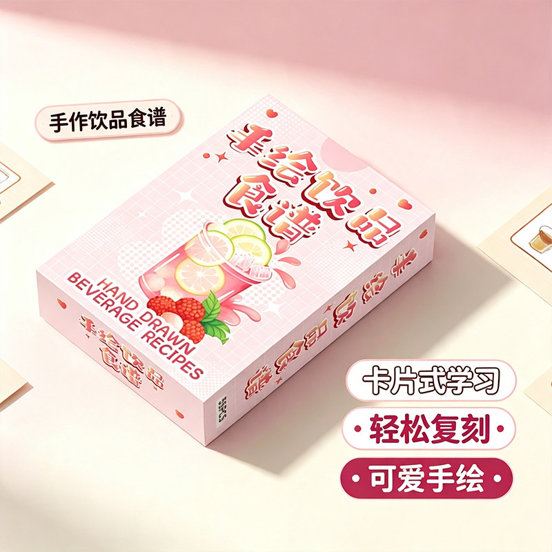 55张手绘饮品食谱小卡美式拿铁奶绿伯牙绝弦奶茶咖啡自学制作流程步骤自印明信片学习学习用品收藏教程卡片纸