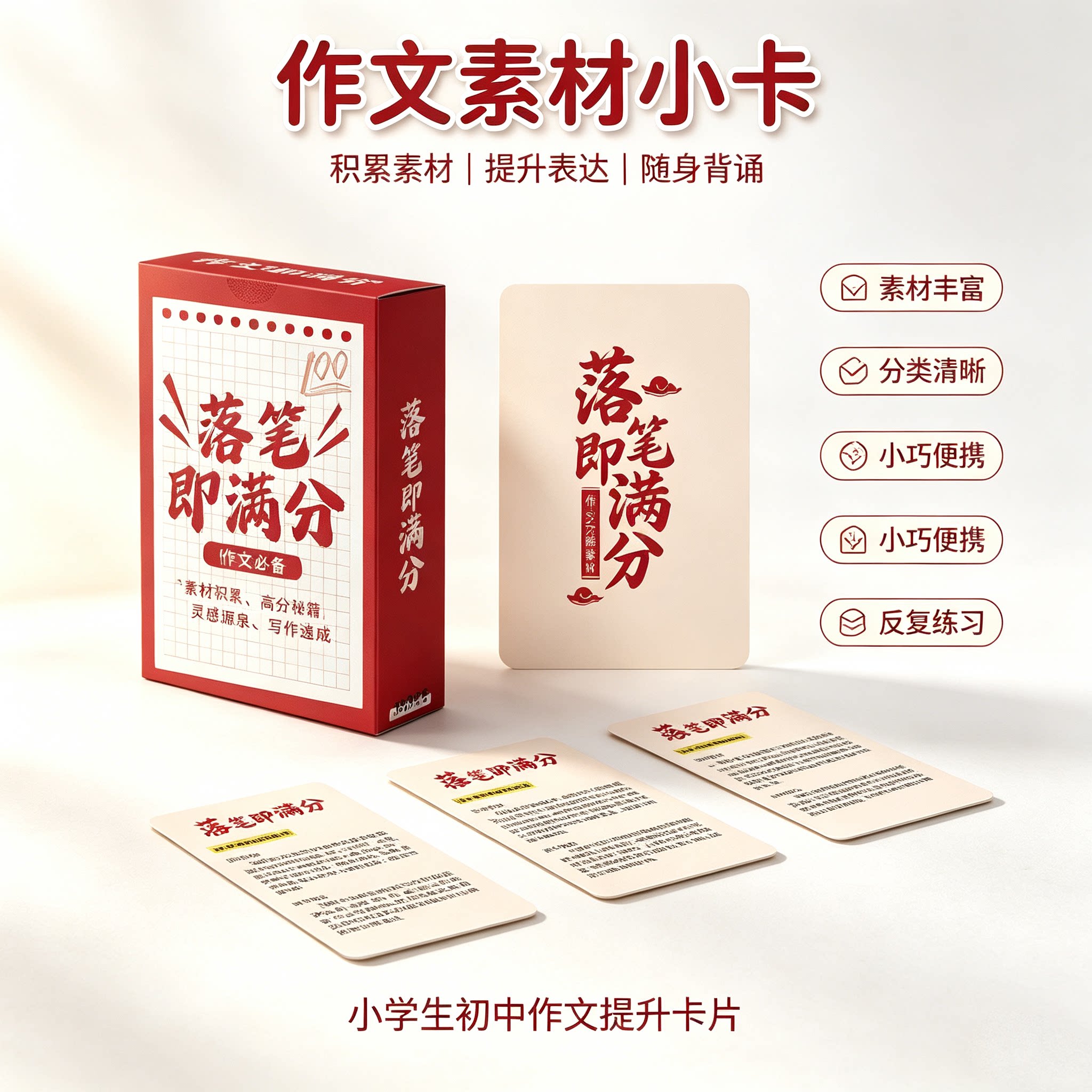 55张作文素材小卡开头结尾金句模板小学生初中高中学生学习语文作文知识卡片便捷收藏卡教学简约随身背通素材