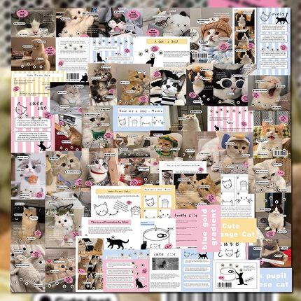 【大图释官方授权】 60张百搭ins拼贴风小清新文字小猫可爱猫咪贴纸笔记本电脑手机ipad背卡装饰一起种地贴画