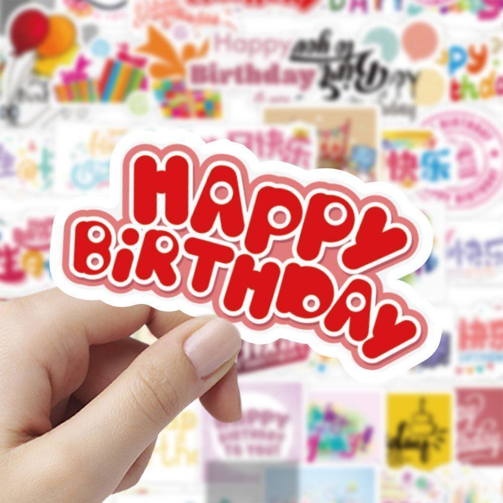 180张生日快乐贴纸卡通生日祝福语happy birthday节日礼物装饰小图案纹理语录贴纸桌面diy手账素材文字小贴纸