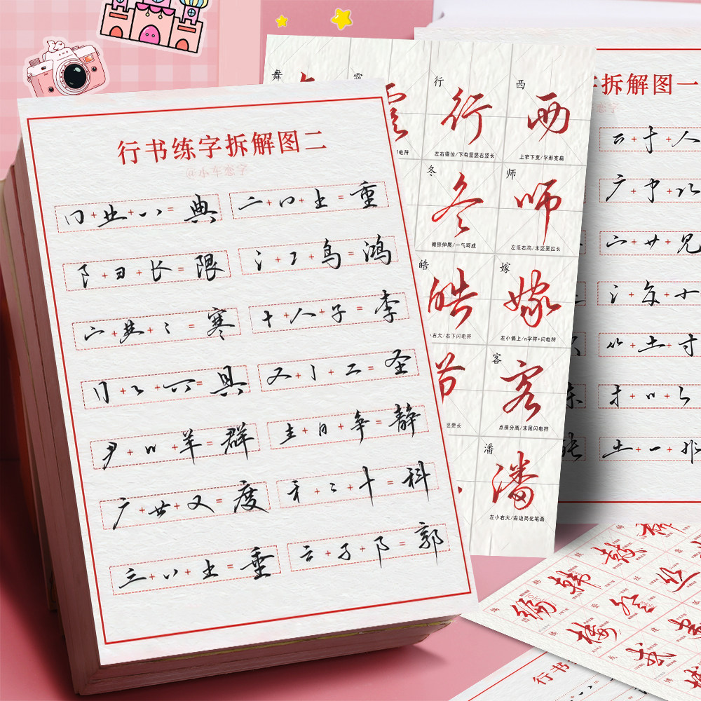 行楷拆解字图行楷结构详细解析简单易懂连笔字练字技巧加大贴纸书法联系装饰桌面墙面防水不干胶标签立体贴画