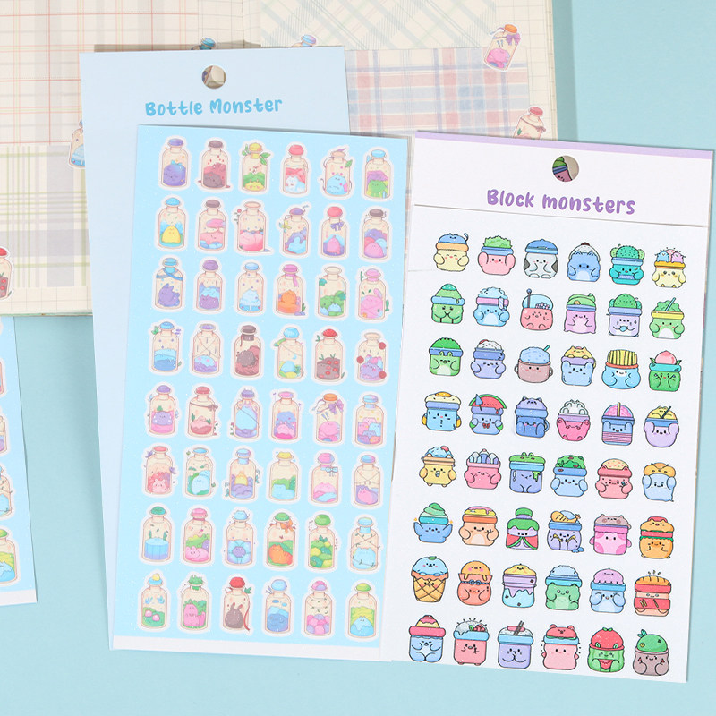 【大图释官方授权】儿童创意手机壳手账本桌面自粘贴纸卡通可爱玩具方块瓶子小怪物diy装饰精美防水标签贴画