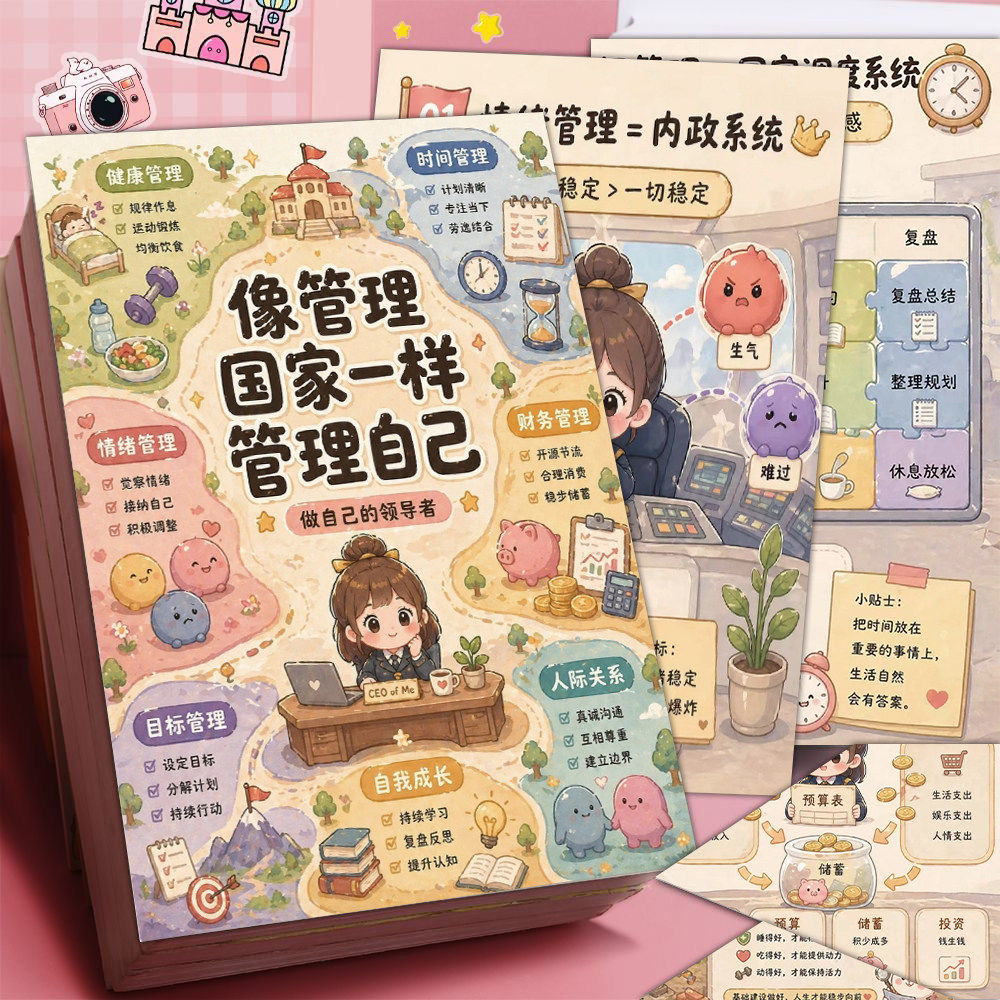 6张做自己的领导者贴纸像管理国家一样管理自己健康情绪目标人际关系财务管理装饰手账diy素材防水不干胶贴画