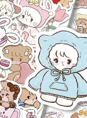 120张可爱卡通Mikko贴纸复古少女心手机壳diy手账本水杯防水贴纸