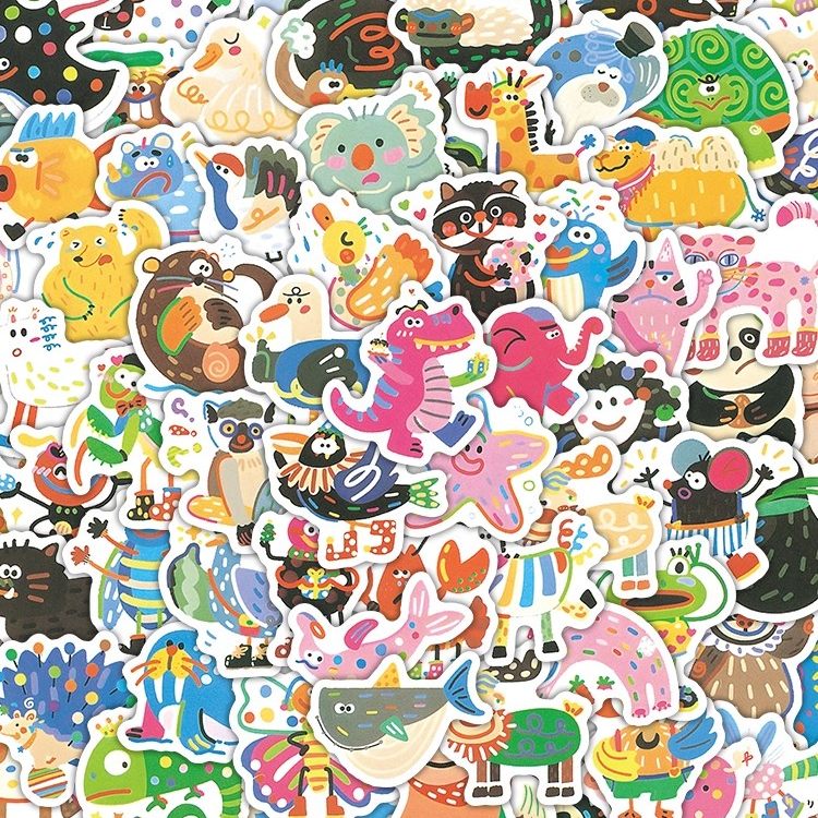 200张彩绘动物贴纸卡通狗狗恐龙熊猫多巴胺涂鸦小图案diy装饰贴画